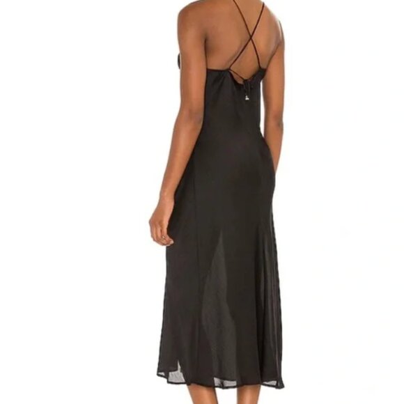Free People Nothing Better Ruched Midi Slip Dress  XL Black New - Picture 2 of 15